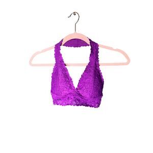 Live Love Dream Lace Halter Bralette Women's Size Small Purple Lacey Feminine
